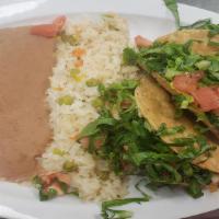 3 Vegan Alpastor Crispy Tacos  · with rice and beans on the side