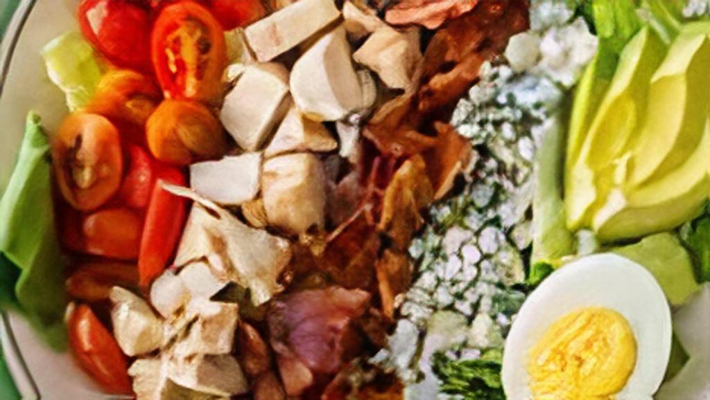 Cobb Salad · Chicken, bacon, egg, avocado, tomatoes, bleu cheese crumbles, and ranch dressing.