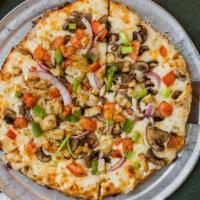 Chicken & Garlic Gourmet™ (Personal - 4 Slices) · 140 -200 cal/ slice.Chicken, garlic, mushrooms, tomatoes, red and green onions and Italian h...