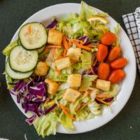 Garden Salad · 100 - 550 cal. Mixed green salad with grape tomatoes, cucumbers, baby spinach, carrots and b...