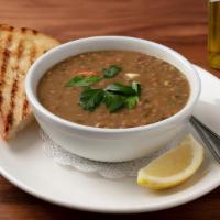 Bowl Lentil Soup · Organic Green Lentils, Tomatoes, Garlic, Red Onion, Parsley, Mint, Crushed Pepper in a Veget...