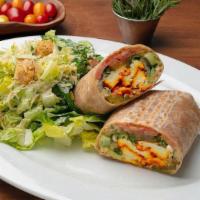 Tofu Wrap · Grilled Organic Tofu, Hummus, Romaine Lettuce, Tomato, Cucumber, Pickle with Fresh Mint and ...