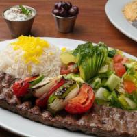 Beef Koobideh Kabob · Two Skewers (One Pound Total) of Charbroiled, All-Natural, ABF (Antibiotic & Hormone Free) S...