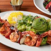 Jumbo Shrimp Kabob · Five Jumbo Shrimp Skewered with Grilled Vegetables. Served with Your Choice of Two Sides.