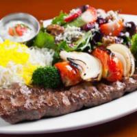 1 Flat Iron Steak Skewer · All-Natural, ABF (Antibiotic & Hormone Free) Flat Iron Steak with Grilled Vegetables
