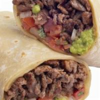 Carne Asada Burrito · Angus steak with guacamole and salsa fresca