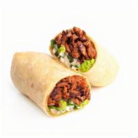 Adobada Burrito · Marinated pork, guacamole, diced onions and cilantro