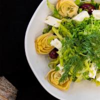 Super Chopped Green Salad · Chopped hearts of Romaine, Green Onions, Fresh Dill,Artichoke Heart, Feta, Kalamata Olives, ...