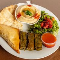Cheese Boreg Plate · Includes yalanchi, hummus, and a choice of tabouli, green salad or fries.