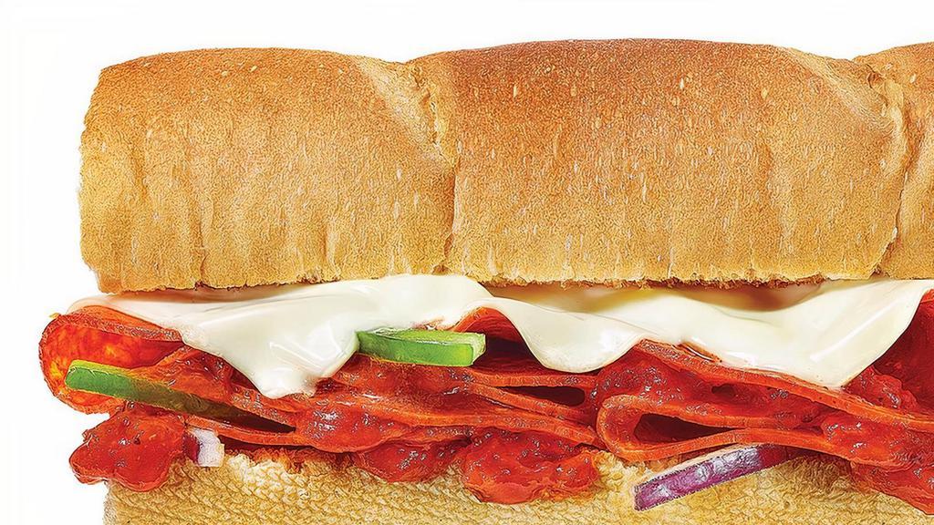 Pizza Sub · Hot outta the oven, it’s the Pizza Sub. Enjoy spicy pepperoni, piled high and layered with melt-a-licious cheese and our signature marinara sauce. Try it on freshly baked Artisan Italian bread today.
