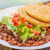 Gordita Y Taco Combo · Gordita ( 2 fried hand made tortilla) served with choice of meat, beans, onions & cilantro, ...
