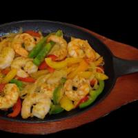 Shrimp Fajitas · Tender shrimp cooked with bell peppers and onions
