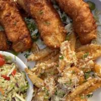 Fish & Chips · Filets of tender cod fried golden brown in pete's beer-batter served with French fries, Asia...