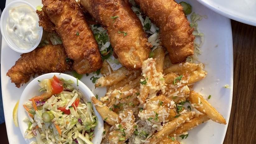 Fish & Chips · Filets of tender cod fried golden brown in pete's beer-batter served with French fries, Asian coleslaw and our homemade tartar sauce.