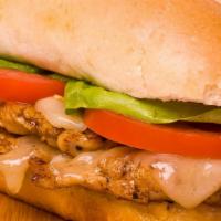Bbq Chicken Sandwich (Large) · Tender chicken breast with grilled onions, BBQ sauce, and swiss cheese. Served with mayonnai...