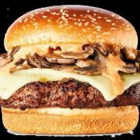 Truffle Mushroom Burger · Our mouth watering Truffle Burger comes with a 1/3 lb. Angus Beef Patty, melted Pepper Jack ...