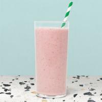 Strawberry Banana Power Smoothie · Strawberry, blueberry, banana, oat milk, vanilla protein, almond butter.