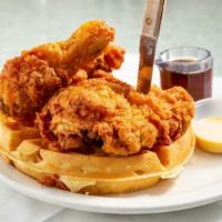 Chicken & Waffle · Country fried chicken on top of our signature waffle. Served with honey mustard and maple sy...