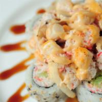 Baby Lobster Dynamite Roll · Spicy. In California roll, baby lobster, red onion, and crab. Out dynamite sauce on top, bak...