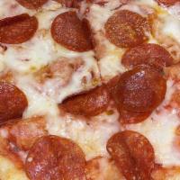 Pepperoni Pizza · Pomodoro sauce, mozzarella, pepperoni onion, and Parmesan