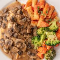 Pollo Al Marsala · Breast of chicken sautéed with marsala wine, mushrooms, and shallots. Served with sauteed ve...
