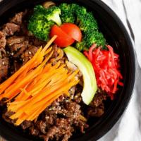 Beef Yakiniku Bowl · Marinated beef, broccoli, onion, red ginger