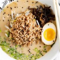 Miso Ramen · Miso pork broth with minced pork, chashu, soft boiled egg, bean sprout, shredded green onion...