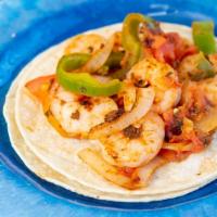Shrimp Taco · Shrimp, grilled veggies (California pepper, onion, tomato, and cilantro), beans and our own ...