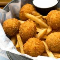 Great Balls Of Fire · Scratch made with crab, seafood, cream cheese, jalapeños, with fries and ranch.