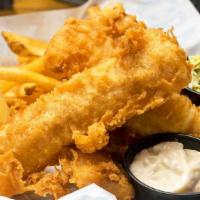 Fish & Chips · Hand dipped, flaky white fish, served with coleslaw.