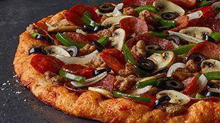 King Arthur'S Supreme · A legendary combination pepperoni, Italian sausage, salami, linguica, mushrooms, green peppers, onions, black olives on zesty red sauce.