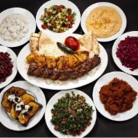 #20 Chicken Kabob & Beef Koubideh · Two skewers of our most popular items, one boneless chicken and one ground sirloin beef serv...