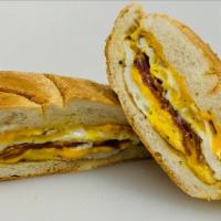 Bacon, Egg, And Cheese · Bacon, egg, and American cheese on kaiser roll.