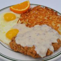 Chk Fried Steak Beef/Eggs · Our breaded cubed steak, smothered with J&M's country gravy and 2 eggs, hash browns or home ...