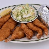 Seafood Combo · (2) pieces of our Panko breaded fish sticks and (4) hand breaded shrimp. Served with cole sl...