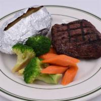 Top Steak · USDA choice Top sirloin steak (approximately 8oz) cooked to your liking. Served with choice ...
