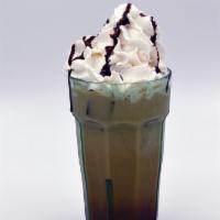 Iced Mocha Coffee · 16oz. Made with our double coffee brew, chocolate and crowned with whipped cream.
