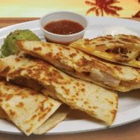 Loaded Quesadilla · Your protein choice, jack & cheddar mix (670 - 924 cals), served with salsa (+25 cals), sour...