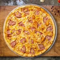 Vacation Mode Pizza  · Pineapples, ham and mozzarella cheese baked on a hand-tossed dough