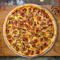 Guns Are Loaded Pizza  · Fresh mushrooms, green peppers, red onions, pepperoni, and fresh mozzarella baked on a hand-...