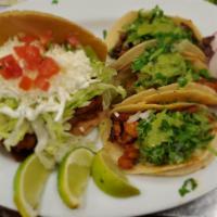 Tacos · Tortilla,meat,onions,cilantro,hot sauce ,lime,radishes 
Meat options,  Asia,pastor,carnitas,...