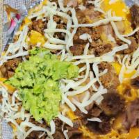 Nachos/Asada Or Chicken · Chips ,beans, cheese, meat, sour cream, jalapeños, Pico de gallo