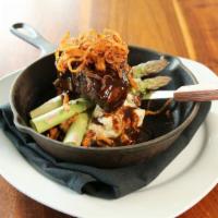 Braised Beef Short Rib · Slow braised beef short ribs, garlic mashed potatoes, asparagus, topped with cabernet glaze ...
