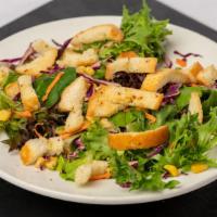 Tossed Green Salad · Mixed greens with cabbage, carrot, corn & parsley toppings, croutons & Dijon vinaigrette.