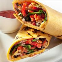 Vegetarian Burrito · Smokin' Hot burrito filled with rice, beans, cheese, lettuce, and salsa.