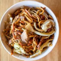 Pollo Noodle Bowl · Noodle bowl with thinly sliced chicken, stir fried with cabbage, bean sprouts, carrots, whit...