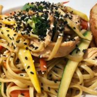 Thai Linguini · Linguini and sauteed veggies tossed in our famous peanut sauce. Your choice of Chicken, Temp...