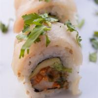 Yellowtail Special (8Pc) · Spicy yellowtail roll with avocado and cucumber, topped with yellowtail, cilantro and ponzu ...