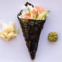 Salmon Hand Roll · Salmon or spicy salmon hand roll.