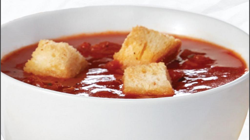 Roasted Tomato Basil Soup · tomato, basil, house-made croutons